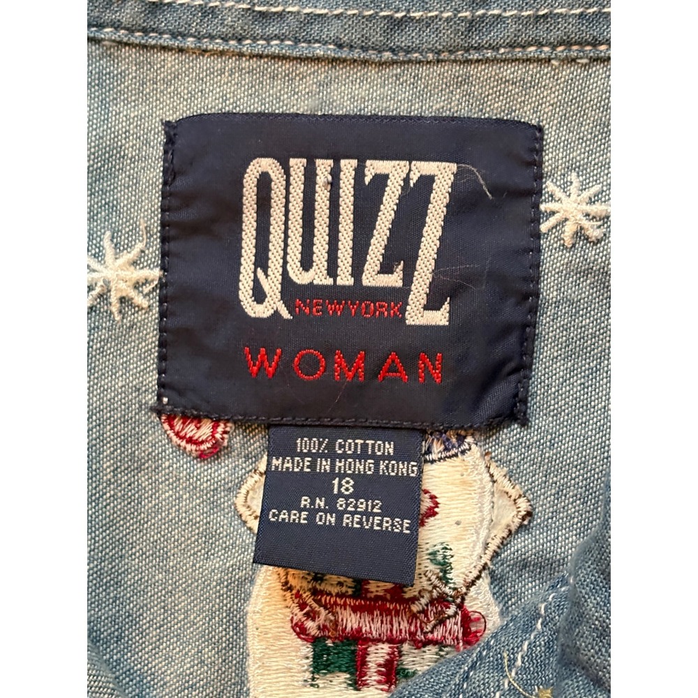 Womens Size 18 Denim Snowman Embroidered Button Up Shirt Blue Holiday Winter - Picture 4 of 9